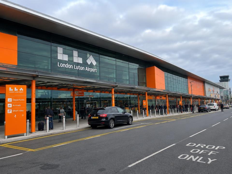 London Luton Airport terminal building and drop-off road
